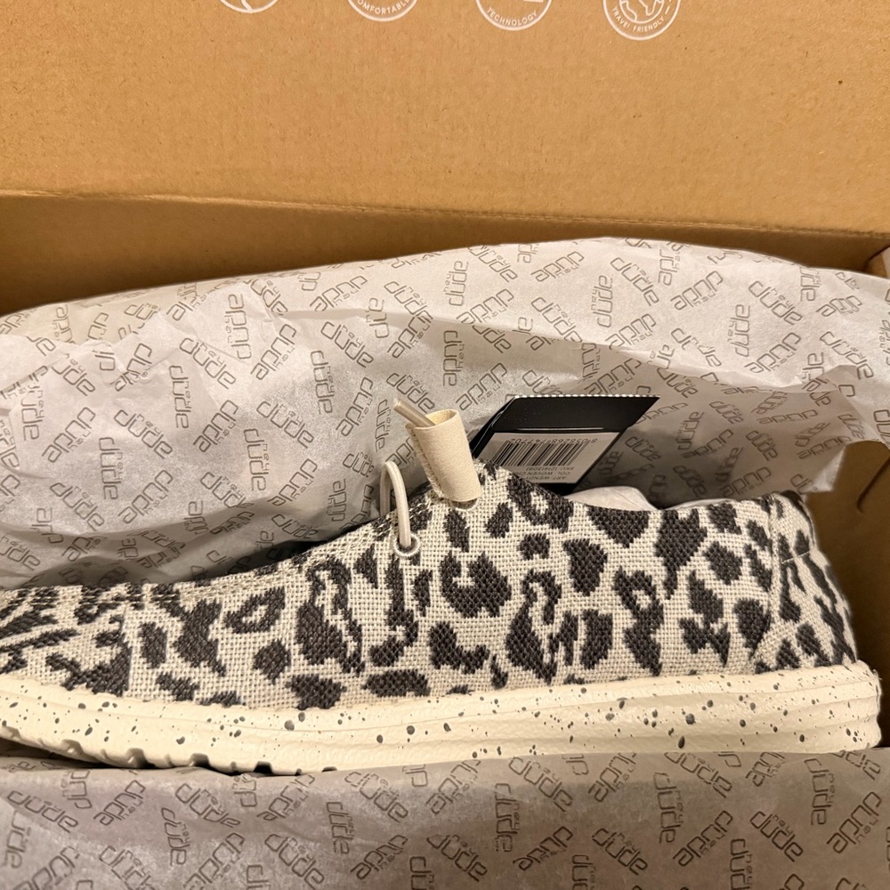 Hey Dude Women's Leopard Print Shoes - Black and White